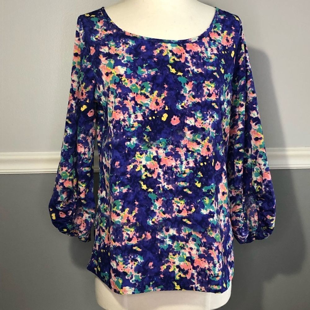 Cooper and Ella Purple Floral/Watercolor Blouse, S